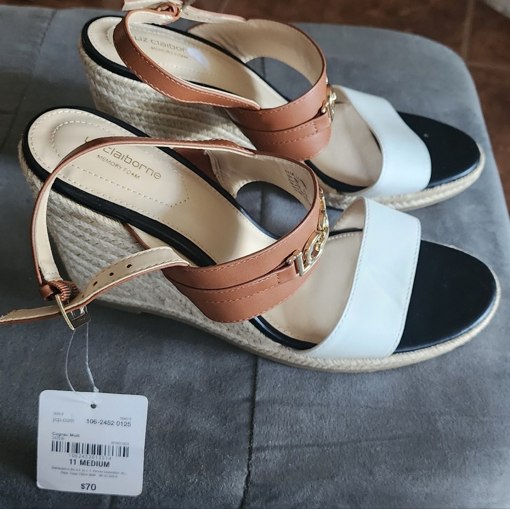 Liz Claiborne Tan and Cream Wedge Sandals
